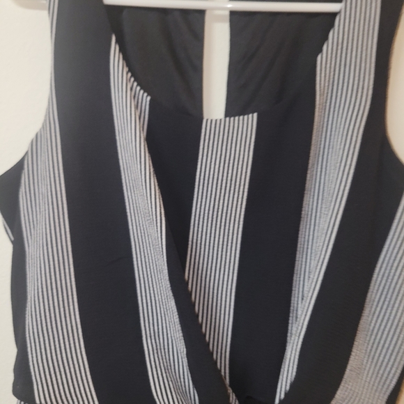 As U Wish Black & White Striped Wide Leg Romper - Picture 3 of 16